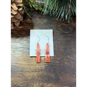 Navajo Made Spiny Oyster & <b>Sterling</b> <b>Silver</b> Slab <b>Dangle</b> <b>Earrings</b> - Product Image 1