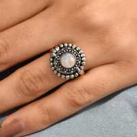 Bague de Fiançailles et de Mariage de Luxe Premium pour Femme en Pierre de Lune Poisonneuse, en Argent Sterling 925, Faite à la Main, Style Antique, Sertie en clos