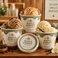 Gobelets à glace personnalisés AT PACK, 8oz 12oz 16oz, gobelets jetables pour gelato avec couvercles pour les glaciers, les cafés de desserts