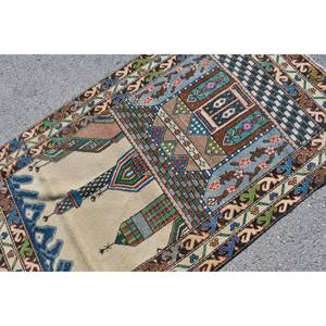 Tapis turc vintage bleu vert classique 3,6 x 6,2 pieds, fait main, écologique, à poils moyens, design patchwork, en laine, bambou et soie - Product Image 5