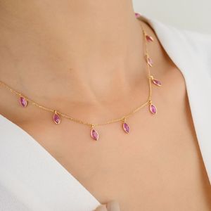 Haute qualité 18k solide or jaune fait à la main lien chaîne élégant naturel rubis Marquise chaîne collier classique pour les cadeaux de mariages - Product Image 4