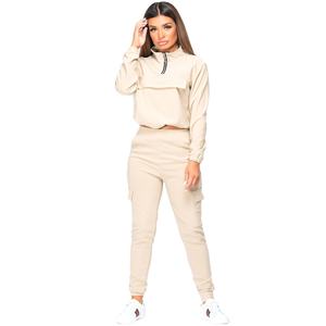 Femme personnalisé concevoir votre propre survêtement femmes Jogging ensemble col gris avec fermeture éclair survêtement personnalisé vêtements actifs survêtement pour les femmes - Product Image 6