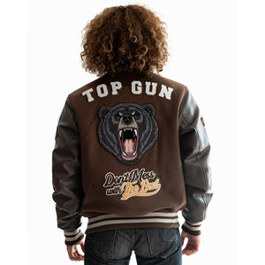 OEM Custom Logo Embroidered <b>Patches</b> Mens High Quality 100% Cotton Sleeve Stand Collar Front Logo Winter Varsity Bomber Jacket - Product Image 3