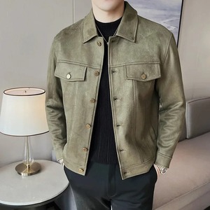 Tendance Veste Slim-fit de haute qualité à fermeture éclair Veste en cuir pleine fleur noire ivoire rayée attrayante pour hommes - Product Image 3