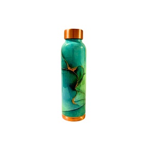 Bouteille d'eau en cuivre et laiton moderne, 100% pure, faite à la main, écologique, avec motif floral imprimé, logo personnalisé, multicolore, décorative, usage personnel - Product Image 3