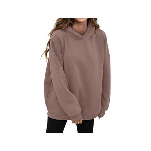 Sweat à capuche surdimensionné pour femme French Terry High Streetwear Pull uni épais à épaules tombantes - Product Image 3