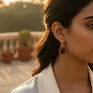 Pendientes de Plata 925 con Cornalina y Baño de Oro de 18K para Mujer, Ideales para Bodas, Fiestas y Uso Diario, con Diseño de Aro - Product Image 3