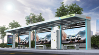 Abri de bus extérieur rectangulaire personnalisé en aluminium avec panneau arrière en verre, toit résistant aux intempéries, éclairage LED, écologique pour