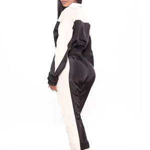 Grande taille 2025 solide motif personnalisé mode coupe-vent ensemble femmes couleur bloc pull recadrée veste ensemble - Product Image 2