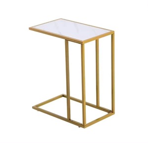 Mesa de centro de mármol en forma de C para sala de estar, mesita de noche o sofá, esquina para ordenador portátil o lectura, muebles para el hogar - Product Image 1