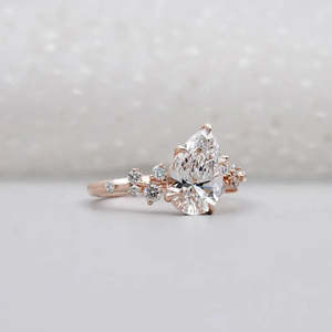 IGI Certified Rose Gold Engagement <b>Ring</b> with Pear Cluster Side Stones <b>Diamond</b> <b>Rings</b> Collection - Product Image 2