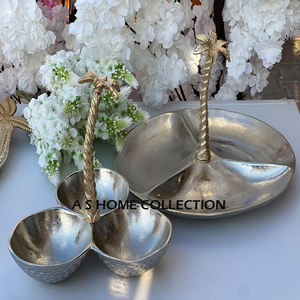 Tazón redondo de madera Soporte de metal de aluminio Diseño de forma de flor dorada para el hogar Hotel Restaurante Decoración del banquete de boda - Product Image 5