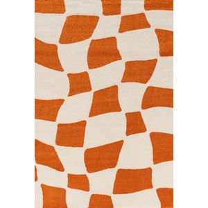 Alfombra Rectangular de Poliéster a Cuadros Naranja y Blanco Joli para Entrada, Sala de Estar y Pasillo - Product Image 1