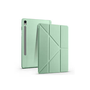 Étui de protection intelligent Netzy pour Galaxy Tab S9, gris, en PU, design pliable à trois volets avec compartiment pour stylet et support - Product Image 1