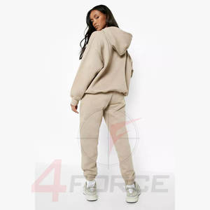 เสื้อสเวตเตอร์สวมหัวแบบสวมหัวมีฮู้ดผ้าคอตตอนฟลีซใส่ได้ทั้งชายและหญิงชุด2ชิ้นสำหรับฤดูหนาวกำหนดโลโก้แบบลำลองสไตล์สีทึบขายส่งสำหรับผู้หญิง - Product Image 3