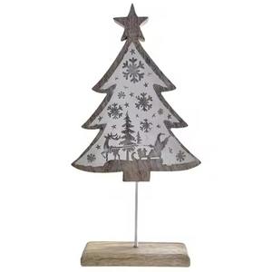 Sapin de Noël antique argenté avec base en bois pour fête à domicile avec étoile sur le sommet Cadeau de Noël - Product Image 2