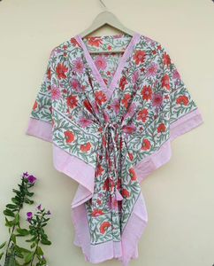 Women's Cotton Kaftan Dress Floral Printed Indian Tunic Free Size Bathrobe Gown Sleepwear Beachwear <b>Bikinis</b> - Product Image 3