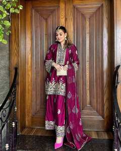 Diseñador vino púrpura Rani Rosa completamente cosido Chinon seda Salwar Kameez traje lentejuelas bordado tradicional Plazo fiestas - Product Image 2