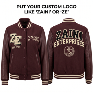 Women Varsity <b>Jacket</b> 420 GSM Melton Wool Body PU Leather Sleeves Brown <b>Cream</b> Contrast Panels Custom Logo Premium Quality - Product Image 1