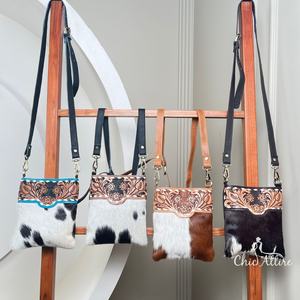 Bolso bandolera de vaquera occidental para mujer, bolso de cuero de vaca genuino cosido a mano para móvil, bolso bandolera bohemio occidental - Product Image 1