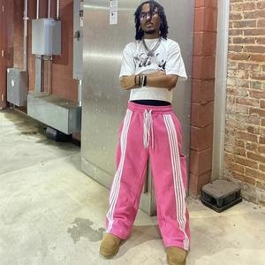 Pantalon de survêtement à rayures baggy et jambes larges en coton éponge français respirant 370 g/m² avec logo personnalisé, poche arrière - Product Image 3