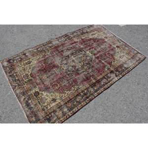 Alfombra turca Vintage roja y Beige, área grande clásica, 3,7x6,1 pies, respaldo de látex de lana, patrón abstracto, rectángulo de retazos de 10mm - Product Image 2