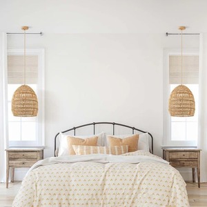 โคมไฟหวายสานด้วยมือขนาดเล็กฐานหลอดไฟ E26สไตล์ธรรมชาติที่น่าตื่นตาตื่นใจมาตรฐานปรับความสูงได้สำหรับห้องอาหารห้องนั่งเล่น - Product Image 3