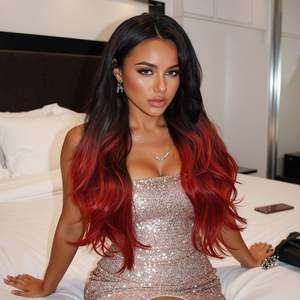 DWY High Temperature Fiber Synthetic Hair <b>Wig</b> Jet Black Red Mixed Glueless Body Wave Straight Style 14 Inches Lace High Quality - Product Image 1