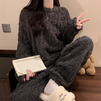 Pijama de Mujer a la Moda, de Felpa Coral, Tejido Jacquard, Elegante, con Cintura Elástica, Personalizado, Grueso, Transpirable, de Dos Piezas, para Primavera