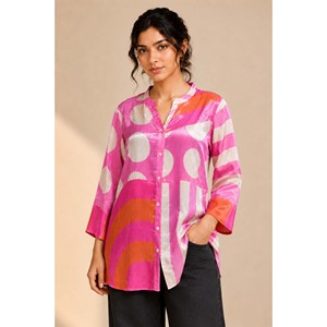 Nayantara Nazneen Top de seda floral bordado para mujer, talla XL, cuello con volantes, estilo coreano, otoño - Product Image 1