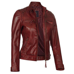 Veste en cuir de vachette pour femme pour moto équitation manches longues fermeture éclair motard manteau Logo personnalisé équipe de course nom taille XL - Product Image 1