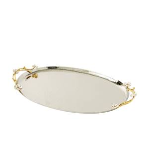 Plateau de service alimentaire en acier inoxydable de qualité supérieure avec poignées décoratives en fleurs de cerisier pour restaurant - Product Image 3