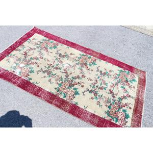 Tapis turc 3,6 x 6,7 pieds, tapis vintage à carreaux rouges en laine - Product Image 4