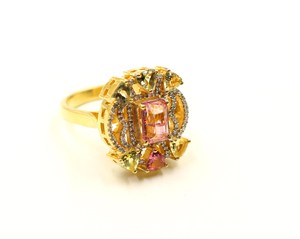 Elegant Women's Rhodium-Plated Sterling <b>Silver</b> Multi-Tourmaline Ring Single Cut Diamond for Wedding Anniversary Special - Product Image 1