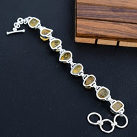 Pulsera de Amistad Clásica de Plata de Ley 925 con Citrino en Bruto, Joyería Hecha a Mano con Piedras Preciosas Naturales, Regalo de Piedra de Nacimiento de Noviembre