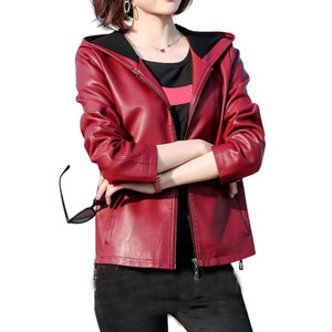 Sweat à capuche en cuir d'hiver pour femme de qualité supérieure avec coutures soignées, forme élégante, style moderne, finition durable, écologique et coupe-vent - Product Image 1