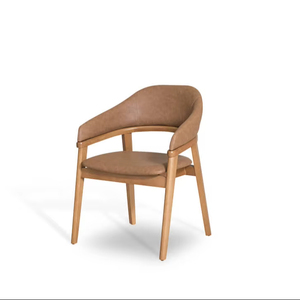 Chaise de salle à manger nordique moderne en bois massif avec coussin doux en cuir et lin pour restaurant villa école ou meubles d'hôtel - Product Image 1
