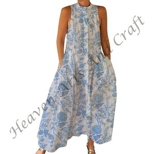 Mono Informal de Playa para Mujer, 100% Algodón, Estampado a Mano Indio, Lavable, de Una Pieza, Cintura Natural, Ligero - Product Image 5