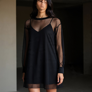 Tops cortos transparentes para mujer, Tops transparentes con diamantes de imitación para mujer, Tops sexis de malla transparente y manga larga con cuello redondo para mujer - Product Image 4