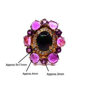 Bague multi-tourmaline en argent sterling 925 plaqué or avec opale noire - Product Image 5