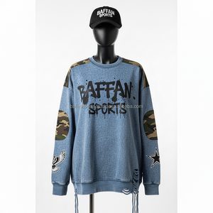 Sudadera Extra Grande para Mujer, Algodón Premium GSM, Felpa Azul con Paneles en los Hombros, Logotipo de Transferencia Térmica, Sudaderas Transpirables para Mujer - Product Image 6