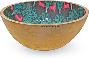 Saladier artisanal en bois de manguier avec motif damassé cerf et service à salade assorti – Ensemble de service rustique pour cuisine et table à manger - Product Image 3