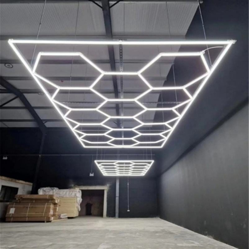 6500k 2.4x4.8m Cheap Hanging Led Hexagonal Working Light Shop Decoration Lighting Honeycomb Design Best Selling Lights