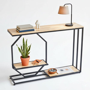Antique-Style 120x30x82cm Rubber Wood <b>Console</b> <b>Table</b> with Iron Frame Minimalist Living Room Furniture for Entry Hotel CST073 - Product Image 1