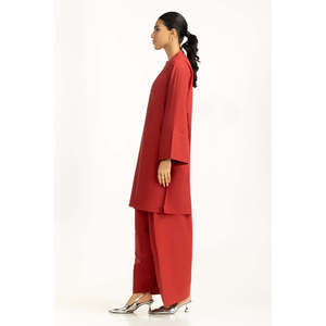 Women's Yarn-Dyed Co-Ord <b>Set</b> IPST-55054 Satin <b>Blazer</b> Skirt Chinese Style Knee Length 100% Cotton XS XL Sizes Winter Outfits - Product Image 3