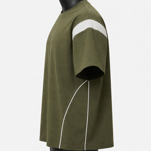 Camiseta Personalizada Extra Grande con Ribete en Contraste para Hombre, Color Verde Oliva, Estilo Raglán, Streetwear, Algodón, Manga Corta, Casual, Moda - Product Image 4