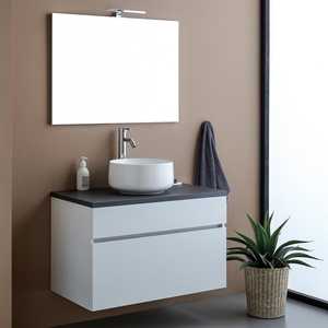 Meuble de salle de bain suspendu au mur Shanghai Modern 80 cm en blanc et anthracite, ensembles de salle de bain - Product Image 1