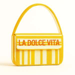 La Dolce Vita กระเป๋าคลัทช์ลูกปัดแก้วสไตล์อิตาเลียนลายขวางสีทองและลูกปัดที่ปรับแต่งได้ - Product Image 5