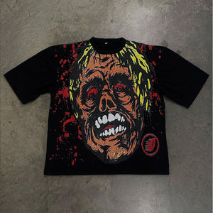 Camiseta Oversize con Estampado de Cara de Terror, 100% Algodón Ecológico, Transpirable, con Parche Bordado, Estilo Urbano, Unisex - Product Image 1