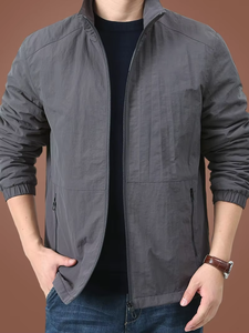 แจ็คเก็ตบอมเบอร์ผู้ชายแบบทางการ ดีไซน์สั่งทำพิเศษ ผ้าโพลีเอสเตอร์ ด้านหน้าเรียบ ไม่ยับ ไม่ต้องรีด ใส่ได้ทั้งลำลองและธุรกิจ เหมาะสำหรับฤดูใบไม้ผลิและฤดูใบไม้ร่วง - Product Image 3